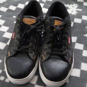 Levi's Jeffrey Los 501  Core Sneaker Black Denim Brown Leather  Size 12